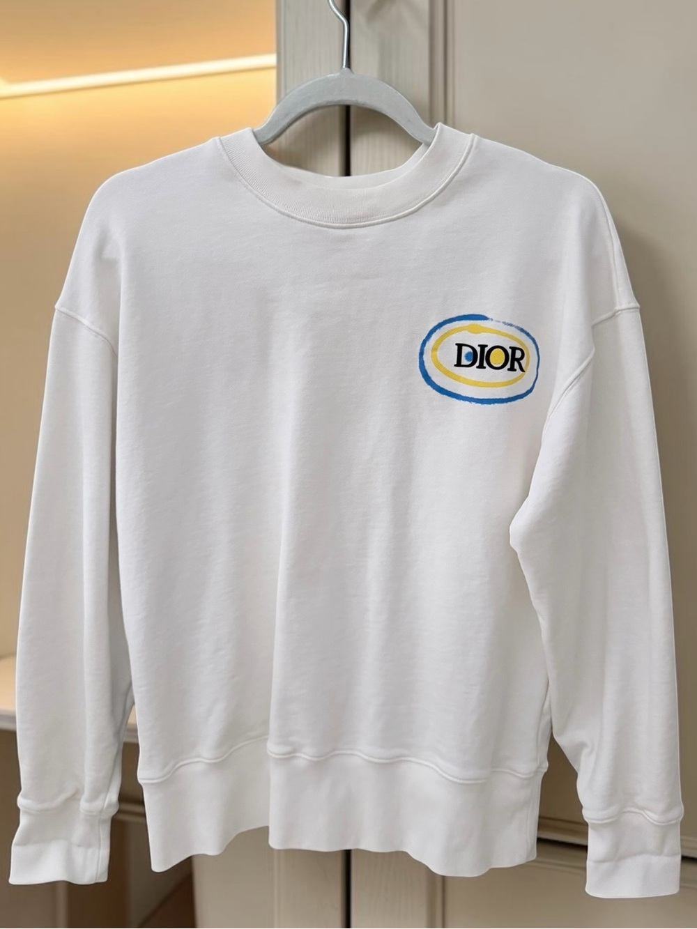 USED Dior White Graffiti Crewneck Sweatshirt -Unisex
